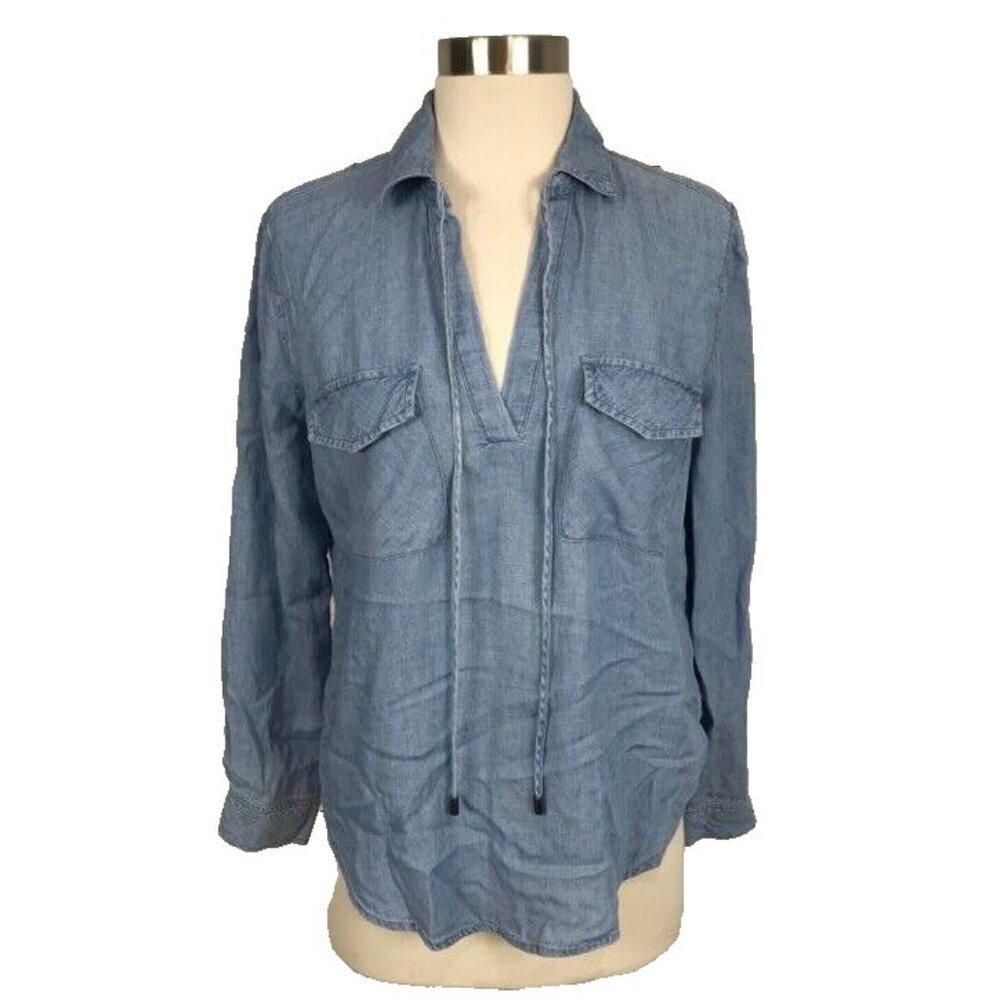 Rails Women's Size XS Selena Popover Shirt Blue Chambray V Neck Long Sleeve